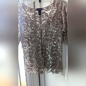 Vintage Crochet Jacket scalloped edges sleeves & hem button-down sweater